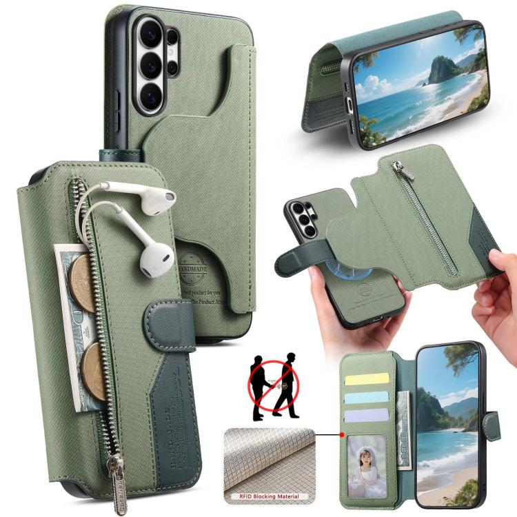 Portafoglio in pelle con cerniera e protezione antifurto per Galaxy S26 FE