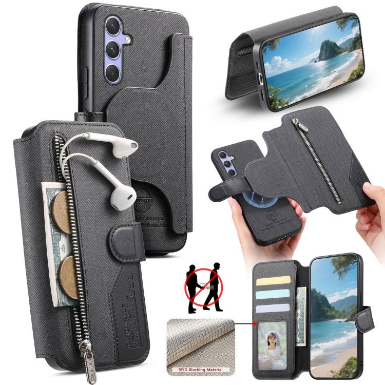 Portafoglio in pelle con cerniera e protezione antifurto per Galaxy S26 FE