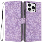 Custodia portafoglio in pelle con motivo a fiori per iPhone 16 Pl