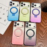 Anello in metallo trasparente sfumato con custodia MagSafe per telefono, For iPhone 16 Pro Max, For iPhone 16 Pro, For iPhone 16 Plus, For iPhone 16