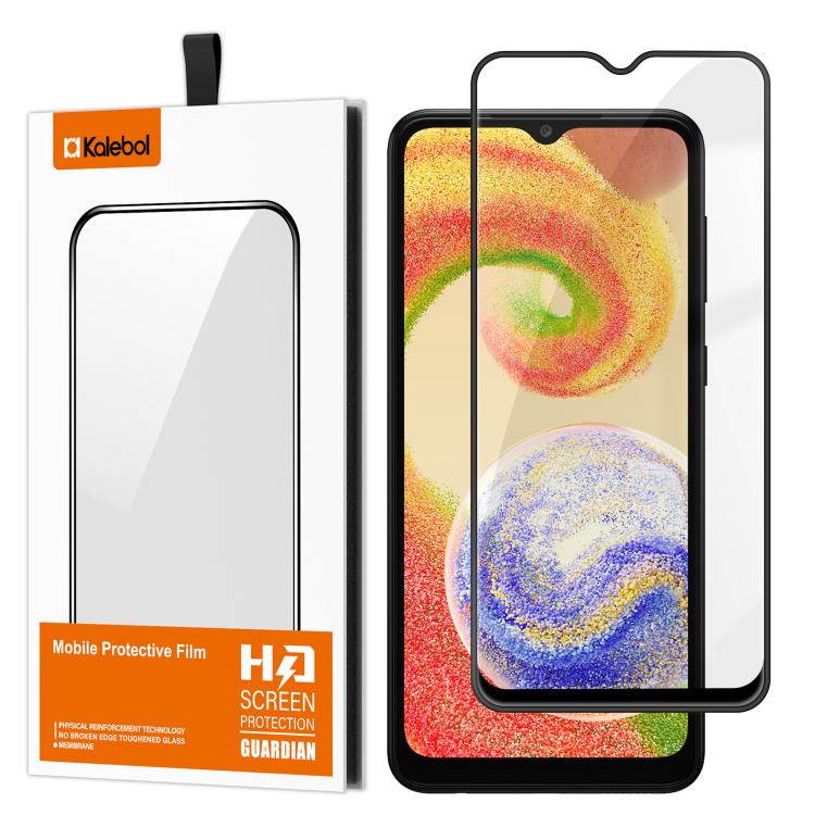 Pellicola vetro temperato HD Kalebol con bordo nero per Galaxy A04 e simili