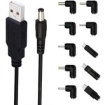 Cavo alimentazione USB a DC 5.5x2.1mm 1.5m con 10 adattatori