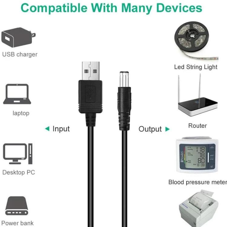 Cavo alimentazione USB a DC 5.5x2.1mm 1.5m con 10 adattatori