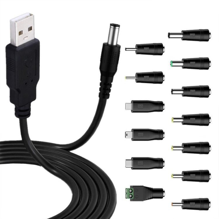 Cavo alimentazione USB a DC 5.5x2.1mm 1.5m con 13 adattatori