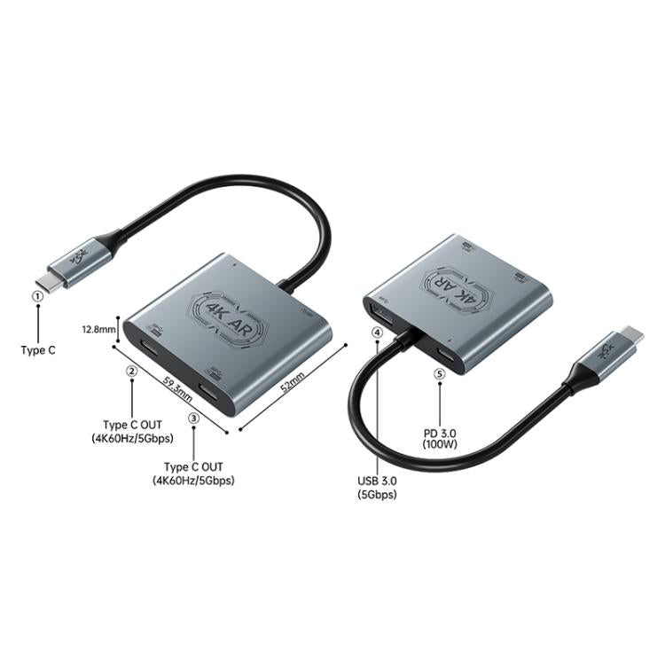 Adattatore convertitore di ricarica per occhiali AR V77G 4K 60Hz da USB-C / Type-C a doppio Type-C, PD 100W, USB 3.0
