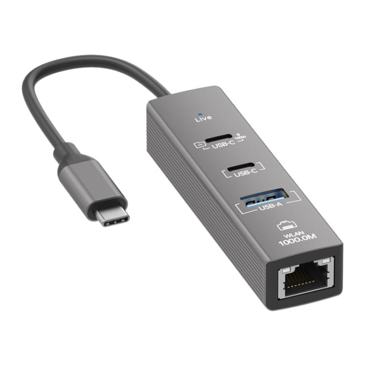 Hub Type-C a RJ45 1000Mbps con USB-A e ricarica PD 100W