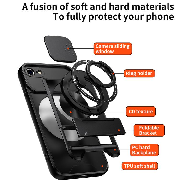 Custodia per telefono multifunzionale magnetica antiurto con finestra scorrevole per obiettivo., For iPhone 7 Plus, For iPhone 7