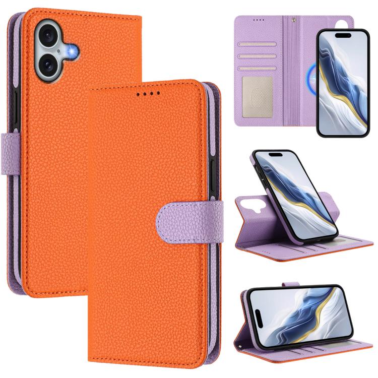 Custodia per telefono in ecopelle vegana con texture litchi rimovibile e chiusura magnetica laterale., For iPhone 16 Pro Max, For iPhone 16 Pro, For iPhone 16 Plus, For iPhone 16