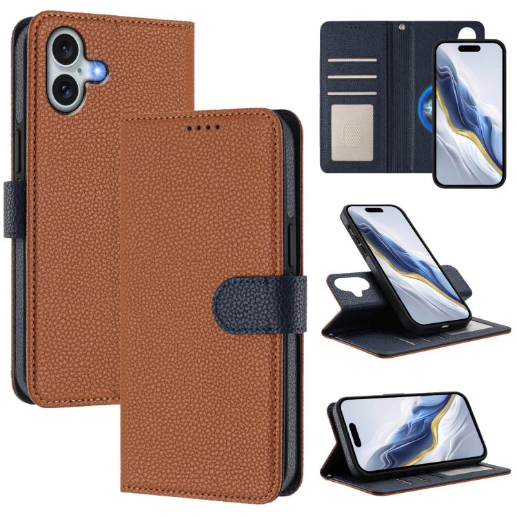 Custodia per telefono in ecopelle vegana con texture litchi rimovibile e chiusura magnetica laterale., For iPhone 16 Pro Max, For iPhone 16 Pro, For iPhone 16 Plus, For iPhone 16