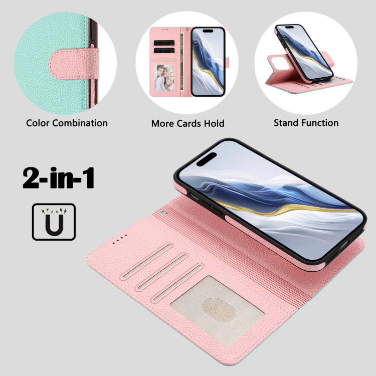 Custodia per telefono in ecopelle vegana con texture litchi rimovibile e chiusura magnetica laterale., For iPhone 15 Pro Max, For iPhone 15 Pro, For iPhone 15 Plus, For iPhone 15