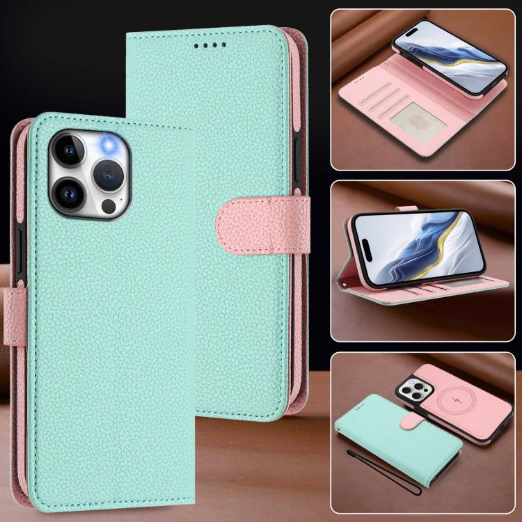 Custodia per telefono in ecopelle vegana con texture litchi rimovibile e chiusura magnetica laterale., For iPhone 15 Pro Max, For iPhone 15 Pro, For iPhone 15 Plus, For iPhone 15