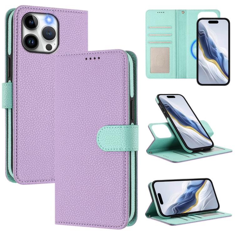 Custodia per telefono in ecopelle vegana con texture litchi rimovibile e chiusura magnetica laterale., For iPhone 15 Pro Max, For iPhone 15 Pro, For iPhone 15 Plus, For iPhone 15