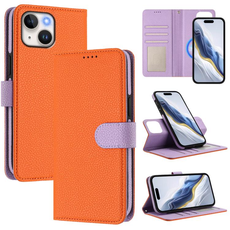 Custodia per telefono in ecopelle vegana con texture litchi rimovibile e chiusura magnetica laterale., For iPhone 15 Pro Max, For iPhone 15 Pro, For iPhone 15 Plus, For iPhone 15