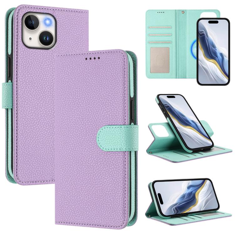 Custodia per telefono in ecopelle vegana con texture litchi rimovibile e chiusura magnetica laterale., For iPhone 14 Plus, For iPhone 14, For iPhone 14 Pro, For iPhone 14 Pro Max