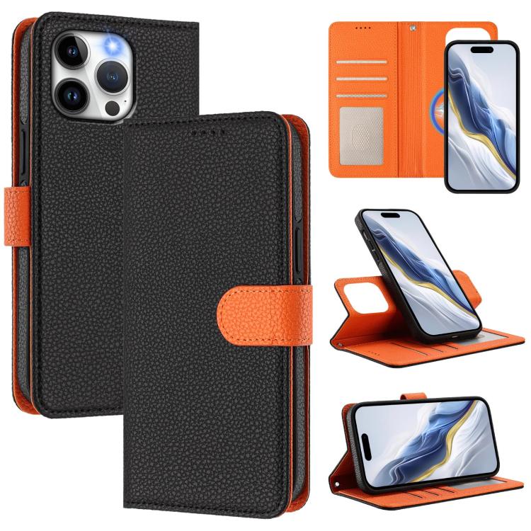 Custodia per telefono in ecopelle vegana con texture litchi rimovibile e chiusura magnetica laterale., For iPhone 14 Plus, For iPhone 14, For iPhone 14 Pro, For iPhone 14 Pro Max