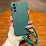 Custodia magnetica in silicone liquido con cordino per Samsung Galaxy S22+ e S22