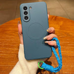 Custodia magnetica in silicone liquido con cordino per Samsung Galaxy S22+ e S22