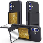 Custodia per telefono con specchietto nascosto in TPU effetto pelle e supporto, For iPhone 17 Pro Max, For iPhone 17 Pro, For iPhone 17, For iPhone Air