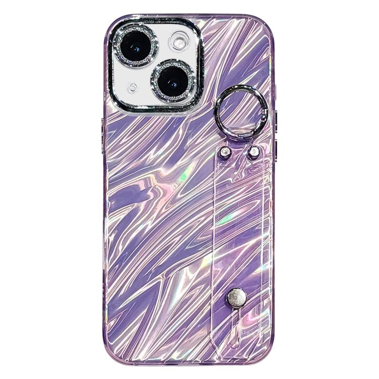 Custodia per telefono in TPU con cinturino da polso e pellicola protettiva per obiettivo, con texture a onde., For iPhone 13