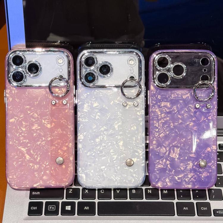 Custodia per telefono in TPU con cinturino da polso e pellicola protettiva per obiettivo, con texture a guscio placcato., For iPhone 15 Pro Max, For iPhone 15 Pro, For iPhone 15, For iPhone 14, For iPhone 14 Pro, For iPhone 14 Pro Max                  ...