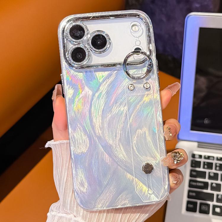 Custodia per telefono in TPU con cinturino da polso e pellicola protettiva per obiettivo, con texture a garza effetto piuma placcata., For iPhone 17 Pro Max, For iPhone 17 Pro, For iPhone 17, For iPhone Air, For iPhone 16 Pro Max, For iPhone 16 Pro    ...