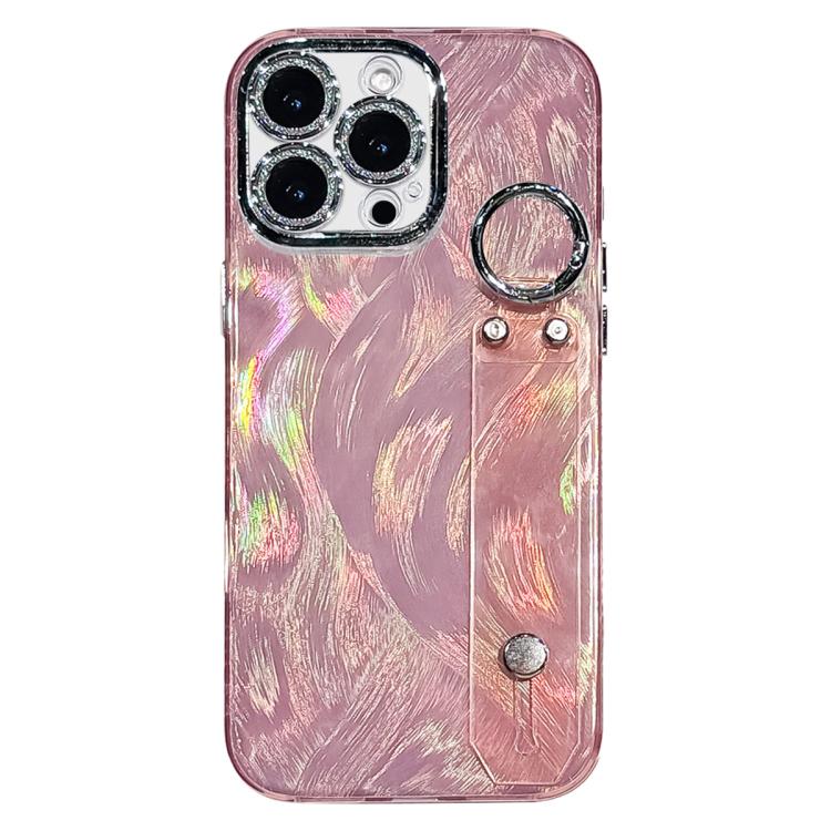 Custodia per telefono in TPU con cinturino da polso e pellicola protettiva per obiettivo, con texture a garza effetto piuma placcata., For iPhone 17 Pro Max, For iPhone 17 Pro, For iPhone 17, For iPhone Air, For iPhone 16 Pro Max, For iPhone 16 Pro    ...