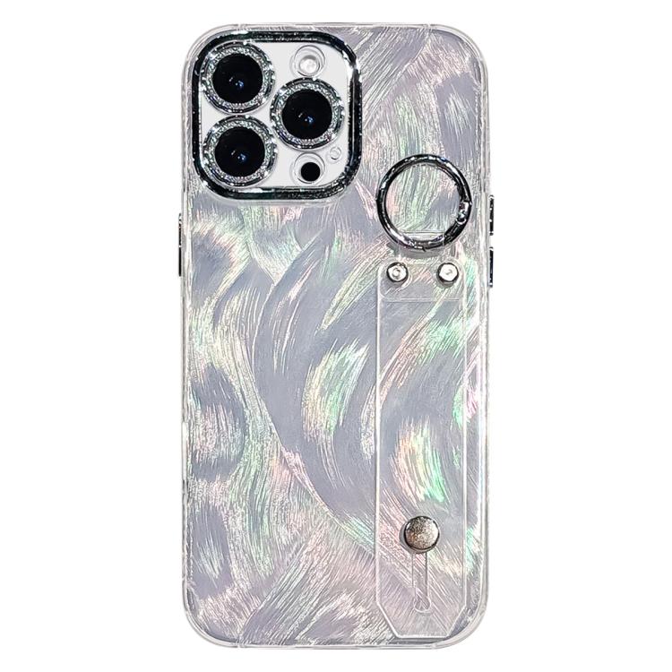Custodia per telefono in TPU con cinturino da polso e pellicola protettiva per obiettivo, con texture a garza effetto piuma placcata., For iPhone 15 Pro Max, For iPhone 15 Pro, For iPhone 15, For iPhone 14, For iPhone 14 Pro, For iPhone 14 Pro Max     ...