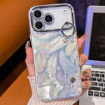 Custodia per telefono in TPU con cinturino da polso e pellicola protettiva per obiettivo, con texture a piuma placcata., For iPhone 15 Pro Max, For iPhone 15 Pro, For iPhone 15, For iPhone 14, For iPhone 14 Pro, For iPhone 14 Pro Max                   ...