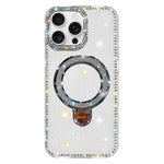 Custodia per telefono IMD a doppia faccia con supporto glitterato e strass, For iPhone 16 Pro Max, For iPhone 16 Pro, For iPhone 16 Plus, For iPhone 16