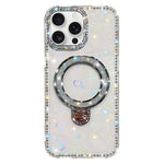 Custodia per telefono IMD a doppia faccia con supporto glitterato e strass, For iPhone 16 Pro Max, For iPhone 16 Pro, For iPhone 16 Plus, For iPhone 16