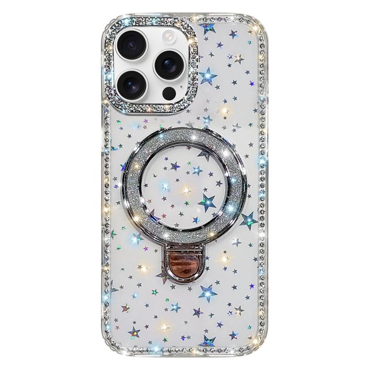 Custodia per telefono IMD a doppia faccia con supporto glitterato e strass, For iPhone 16 Pro Max, For iPhone 16 Pro, For iPhone 16 Plus, For iPhone 16