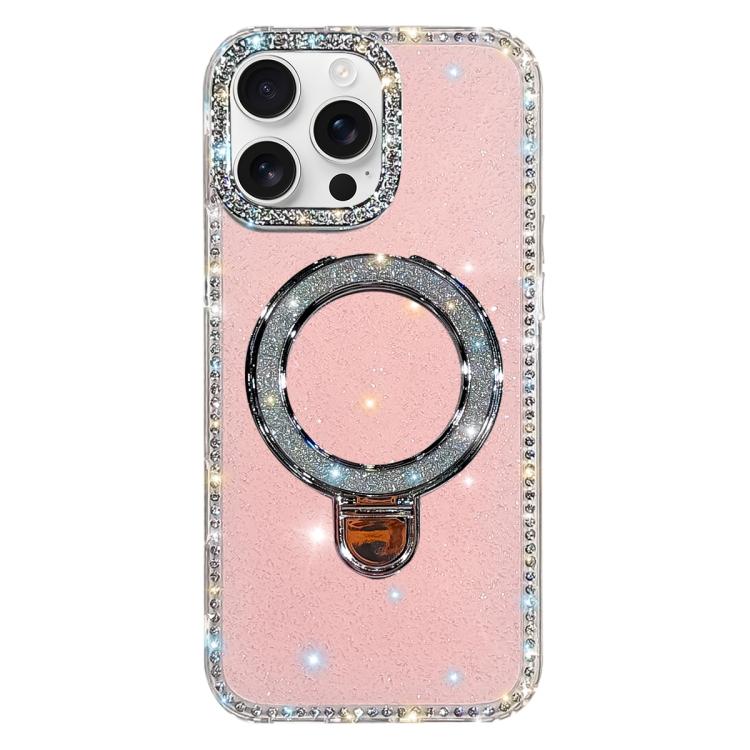 Custodia per telefono IMD a doppia faccia con supporto glitterato e strass, For iPhone 16 Pro Max, For iPhone 16 Pro, For iPhone 16 Plus, For iPhone 16