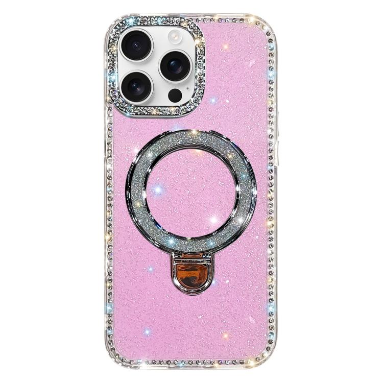 Custodia per telefono IMD a doppia faccia con supporto glitterato e strass, For iPhone 16 Pro Max, For iPhone 16 Pro, For iPhone 16 Plus, For iPhone 16