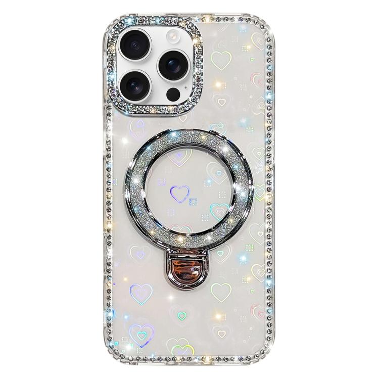 Custodia per telefono IMD a doppia faccia con supporto glitterato e strass, For iPhone 16 Pro Max, For iPhone 16 Pro, For iPhone 16 Plus, For iPhone 16