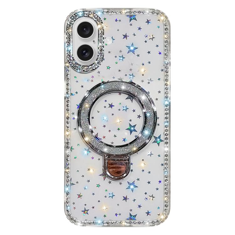 Custodia per telefono IMD a doppia faccia con supporto glitterato e strass, For iPhone 16 Pro Max, For iPhone 16 Pro, For iPhone 16 Plus, For iPhone 16