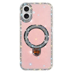 Custodia per telefono IMD a doppia faccia con supporto glitterato e strass, For iPhone 16 Pro Max, For iPhone 16 Pro, For iPhone 16 Plus, For iPhone 16