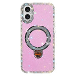 Custodia per telefono IMD a doppia faccia con supporto glitterato e strass, For iPhone 16 Pro Max, For iPhone 16 Pro, For iPhone 16 Plus, For iPhone 16