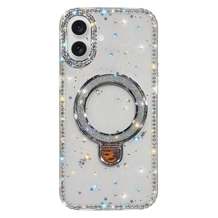 Custodia per telefono IMD a doppia faccia con supporto glitterato e strass, For iPhone 16 Pro Max, For iPhone 16 Pro, For iPhone 16 Plus, For iPhone 16