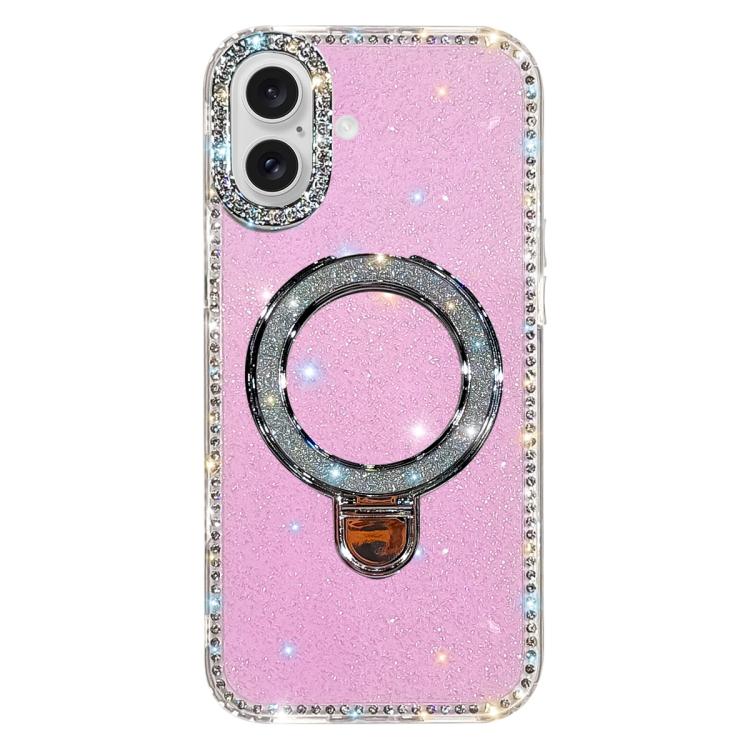 Custodia per telefono IMD a doppia faccia con supporto glitterato e strass, For iPhone 16 Pro Max, For iPhone 16 Pro, For iPhone 16 Plus, For iPhone 16