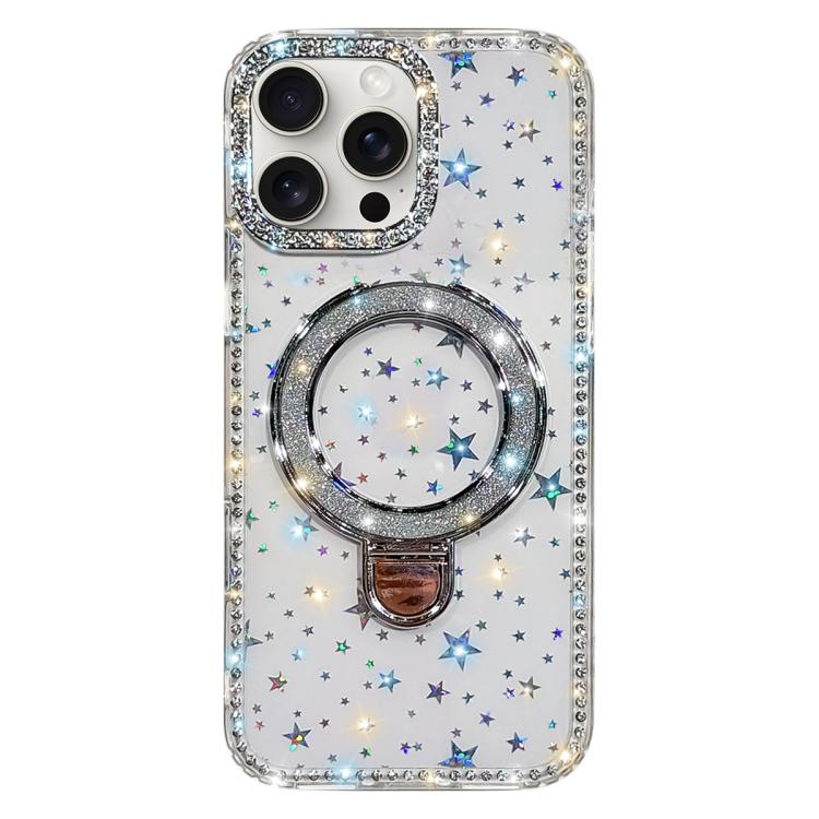 Custodia per telefono IMD a doppia faccia con supporto glitterato e strass, For iPhone 15 Pro Max, For iPhone 15 Pro, For iPhone 15, For iPhone 14
