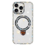 Custodia per telefono IMD a doppia faccia con supporto glitterato e strass, For iPhone 15 Pro Max, For iPhone 15 Pro, For iPhone 15, For iPhone 14