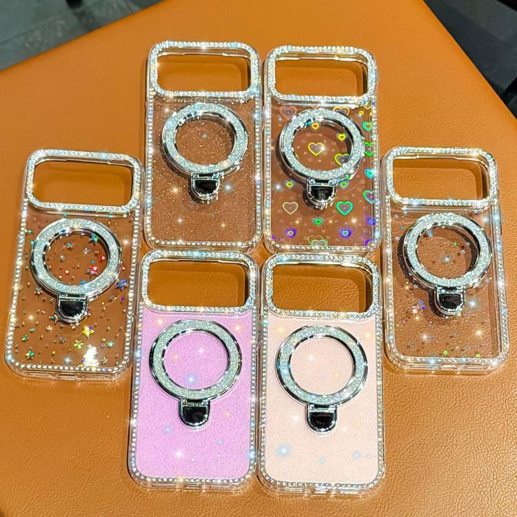 Custodia per telefono IMD a doppia faccia con supporto glitterato e strass, For iPhone 15 Pro Max, For iPhone 15 Pro, For iPhone 15, For iPhone 14