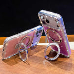 Custodia per telefono IMD a doppia faccia con supporto glitterato e strass, For iPhone 16 Pro Max, For iPhone 16 Pro, For iPhone 16 Plus, For iPhone 16