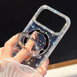 Custodia per telefono IMD a doppia faccia con supporto glitterato e strass, For iPhone 16 Pro Max, For iPhone 16 Pro, For iPhone 16 Plus, For iPhone 16