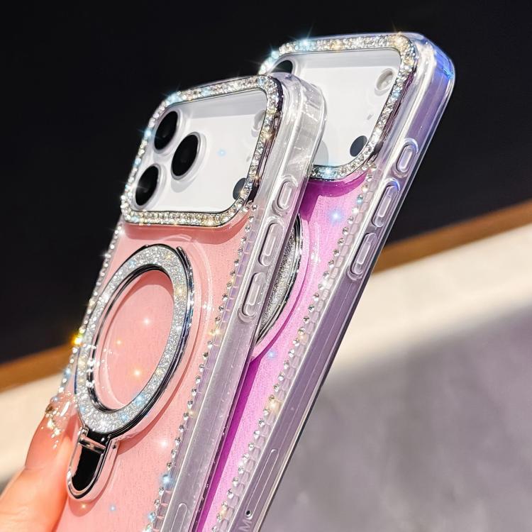 Custodia per telefono IMD a doppia faccia con supporto glitterato e strass, For iPhone 16 Pro Max, For iPhone 16 Pro, For iPhone 16 Plus, For iPhone 16
