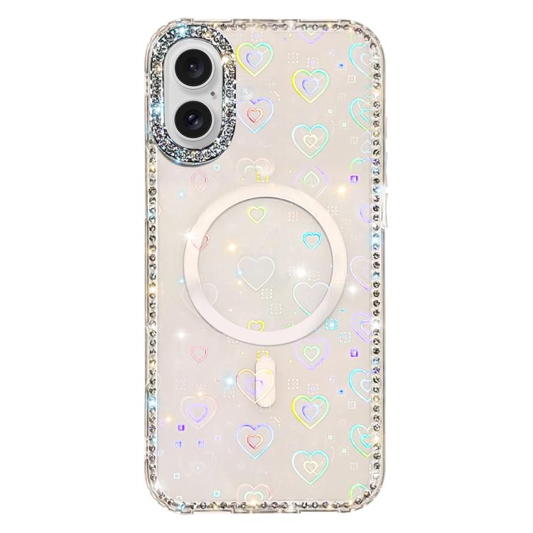 Custodia per telefono ibrida in TPU e IMD PC con strass su entrambi i lati e magnete., For iPhone 16 Pro Max, For iPhone 16 Pro, For iPhone 16 Plus, For iPhone 16