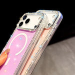 Custodia per telefono ibrida in TPU e IMD PC con strass su entrambi i lati e magnete., For iPhone 15 Pro Max, For iPhone 15 Pro, For iPhone 15, For iPhone 14