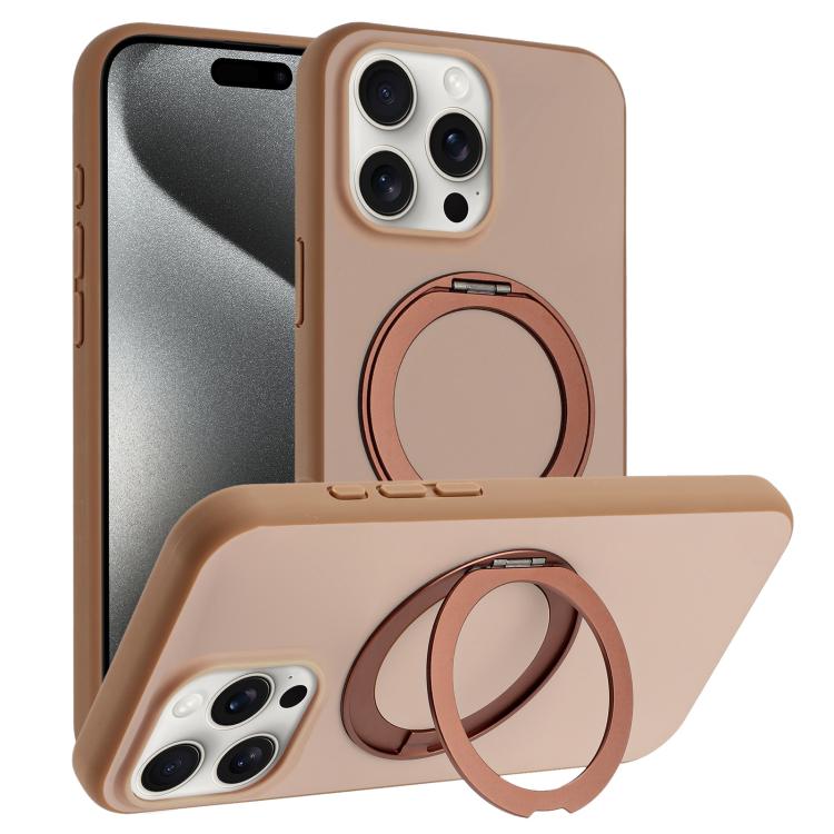 Custodia magnetica per telefono con supporto girevole a 360 gradi e finitura satinata effetto pelle., For iPhone 16 Pro Max, For iPhone 16 Pro, For iPhone 16, For iPhone 15 Pro Max