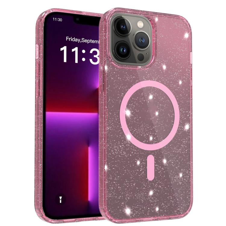 Custodia per telefono ibrida in PC e TPU con glitter trasparenti e magneti, For iPhone 15 Pro Max, For iPhone 15 Pro, For iPhone 15 Plus / 14 Plus, For iPhone 15, For iPhone 14 / 13, For iPhone 14 Pro, For iPhone 14 Pro Max, For iPhone 13 Pro Max