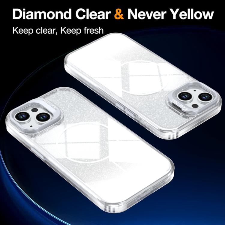 Custodia per telefono con cornice magnetica e supporto per obiettivo con effetto sfumato glitterato, For iPhone 15, For iPhone 14 Plus, For iPhone 14 / 13, For iPhone 14 Pro